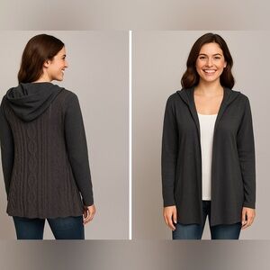 Lucky Lotus Soft Hooded Cardigan with Crochet Back & Pockets – Size Large